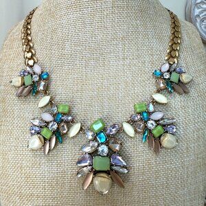 Stella & Dot Mae Trellis Statement Necklace Gold Chain Multicolor Gemstones 13.5